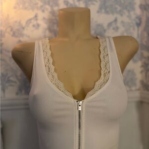 Express Lace Trim Zip-Up Tank Top
